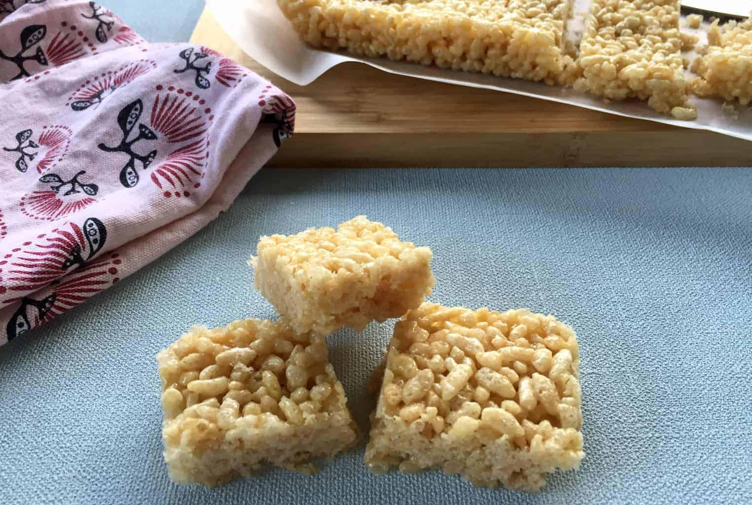 Just A Mum Honey Rice Bubble Slice pieces