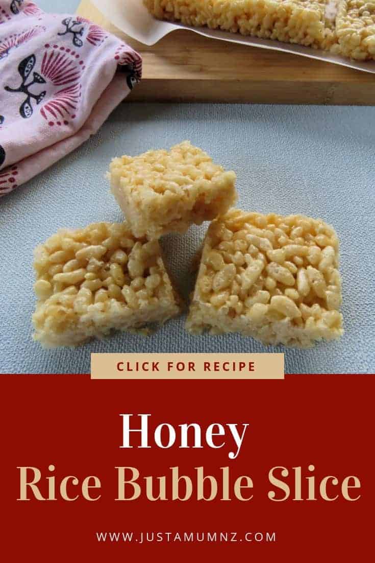 This delicious honey rice bubble slice recipe is the best! So quick and easy, only 4 ingredients. Try it soon and check out my tips for the perfect taste! #recipes #nz #australia #kids #party
