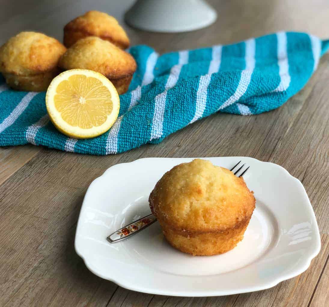 Crunchy Lemon Muffin on a white plate with a fork