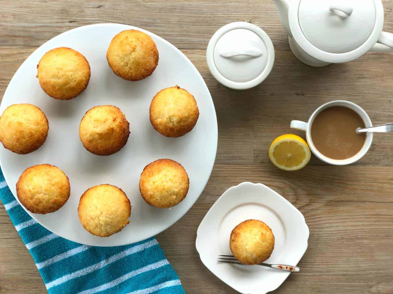 Overhead view of Lemon Muffins on a serving plate