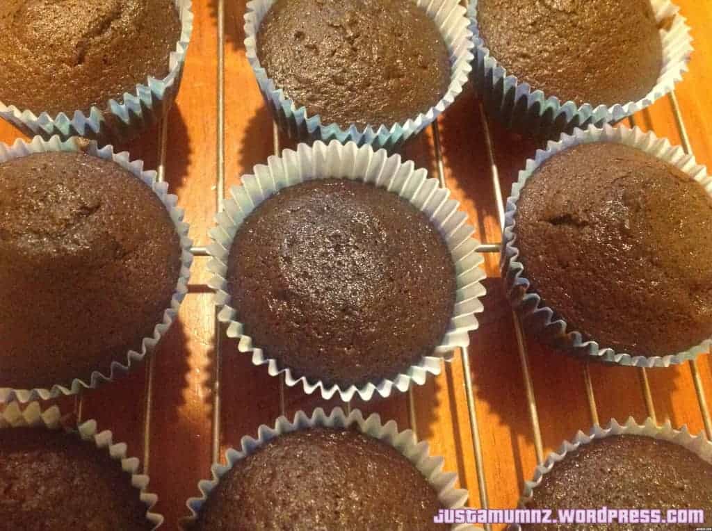 Just A Mum's Easy Rich Cupcakes Easy Rich Chocolate Cupcakes on an airing rack