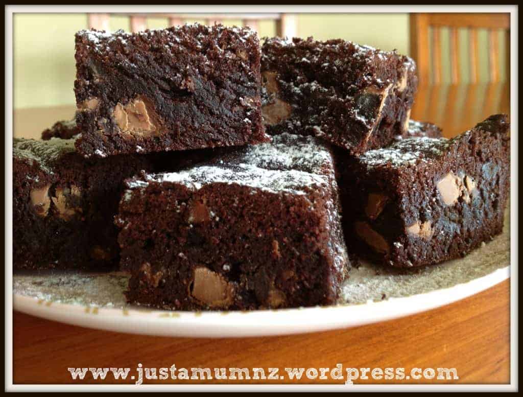 chocolate brownie stack on a plate