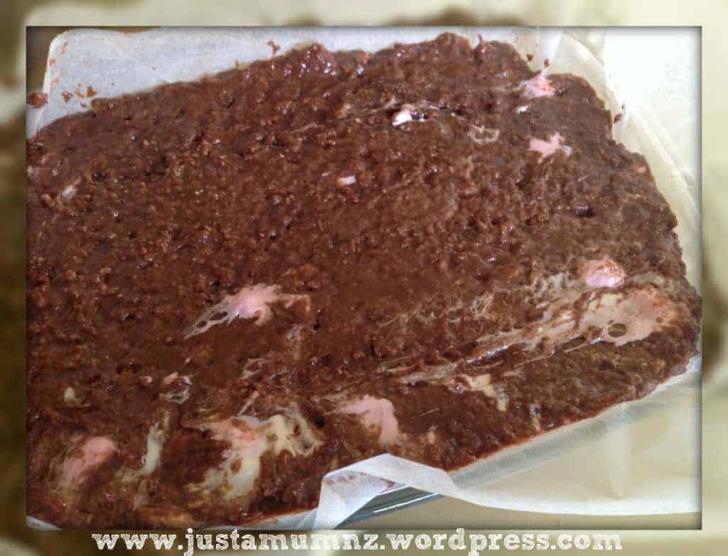 Marshmallow Slice ready to go in the fridge