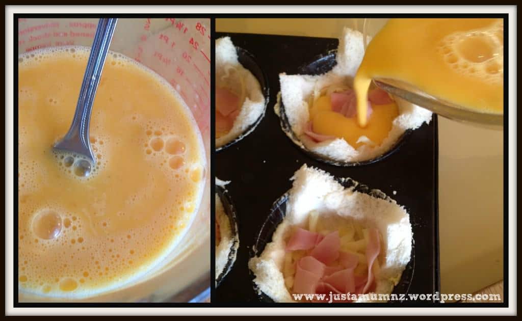 Savoury Nests pouring in the eggs