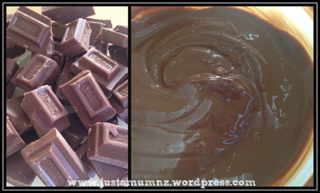 Chocolate Clinkers slice melting chocolate