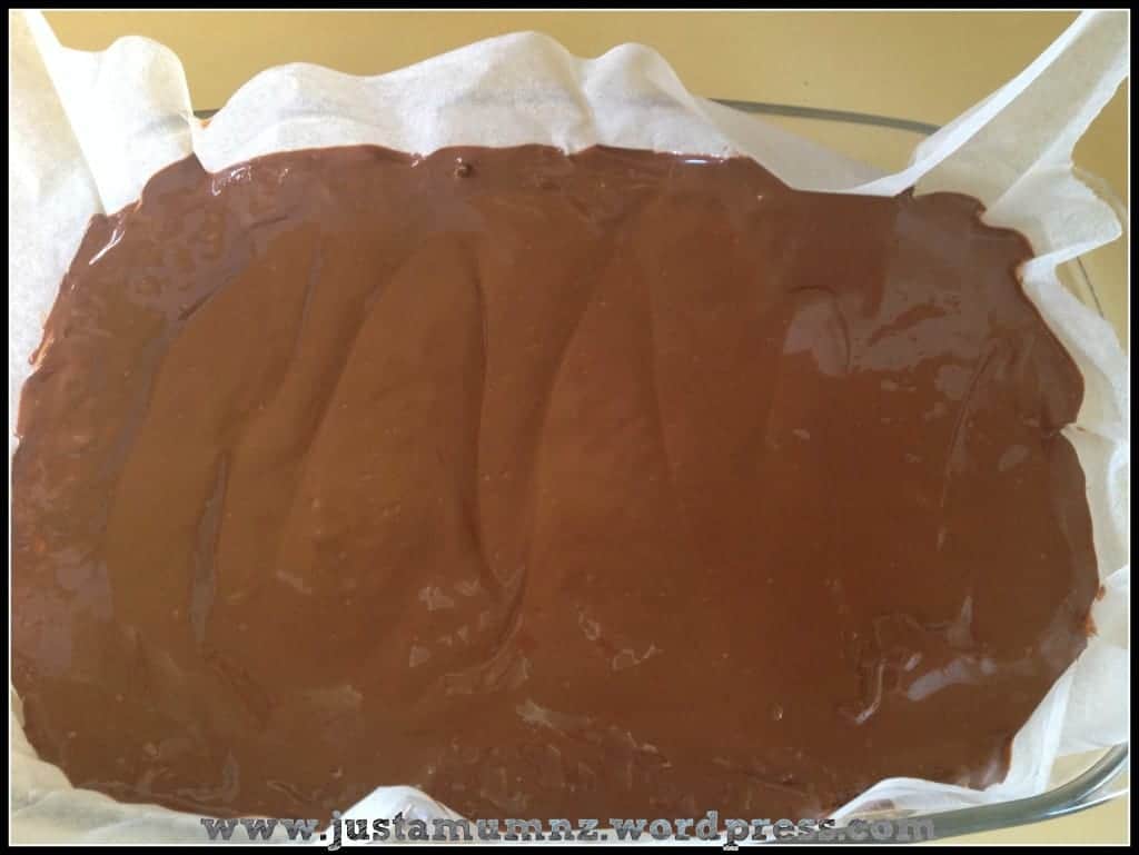 chocolate clinkers slice wet mixture