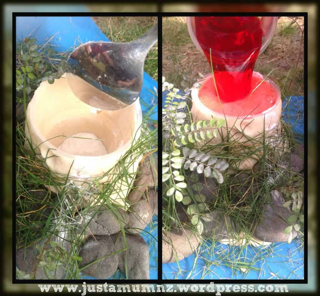 Salt dough volcano setting up