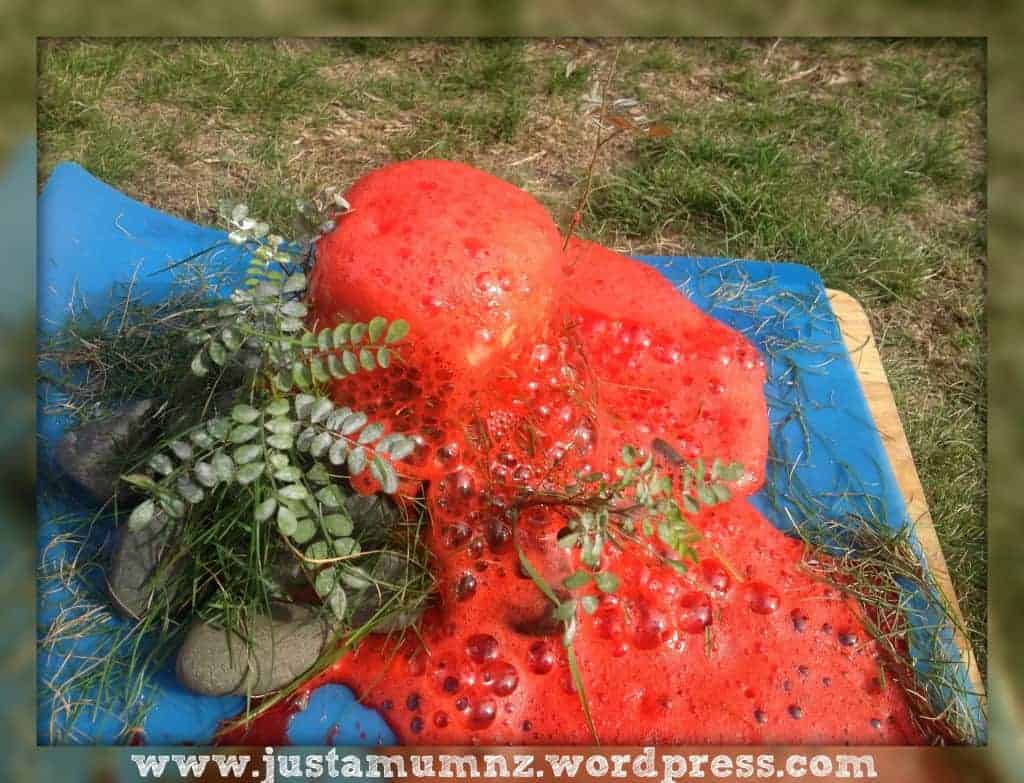 salt dough volcano erupting