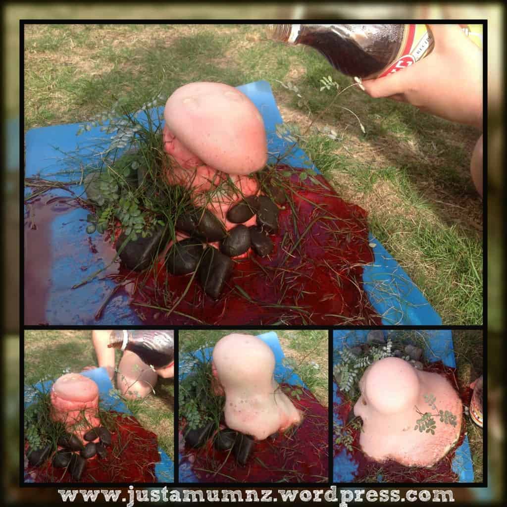 salt dough volcano starting to erupt