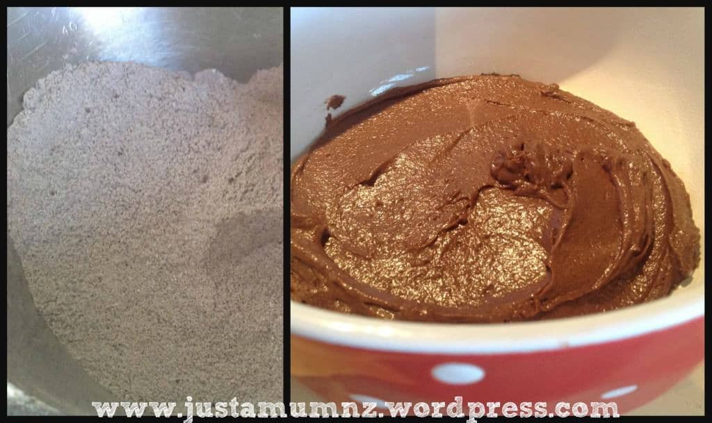 Chocolate Self Saucing Pudding dry ingredients before and after