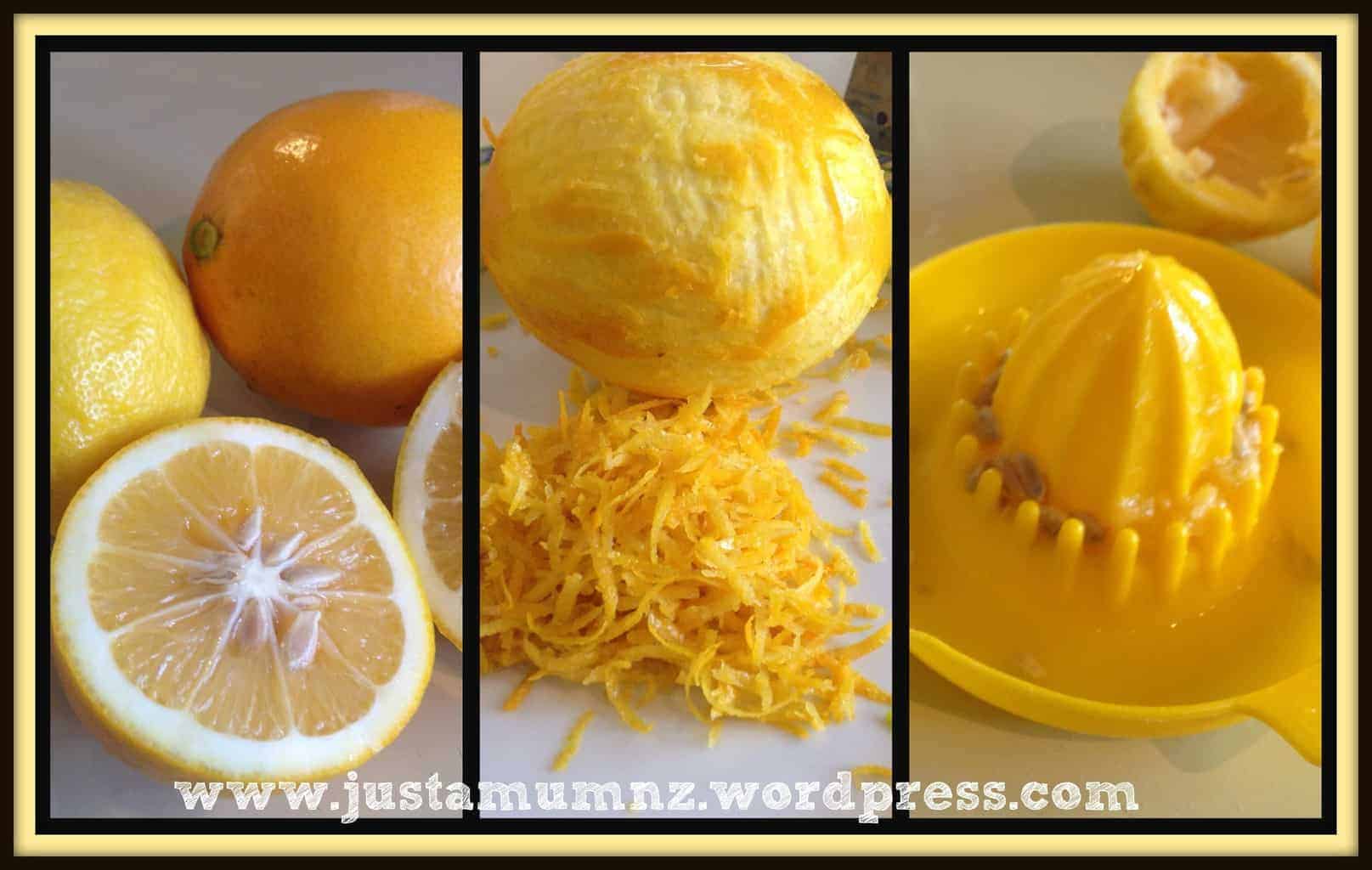 Lemon Brownie - zesting lemons and squeezing the juice