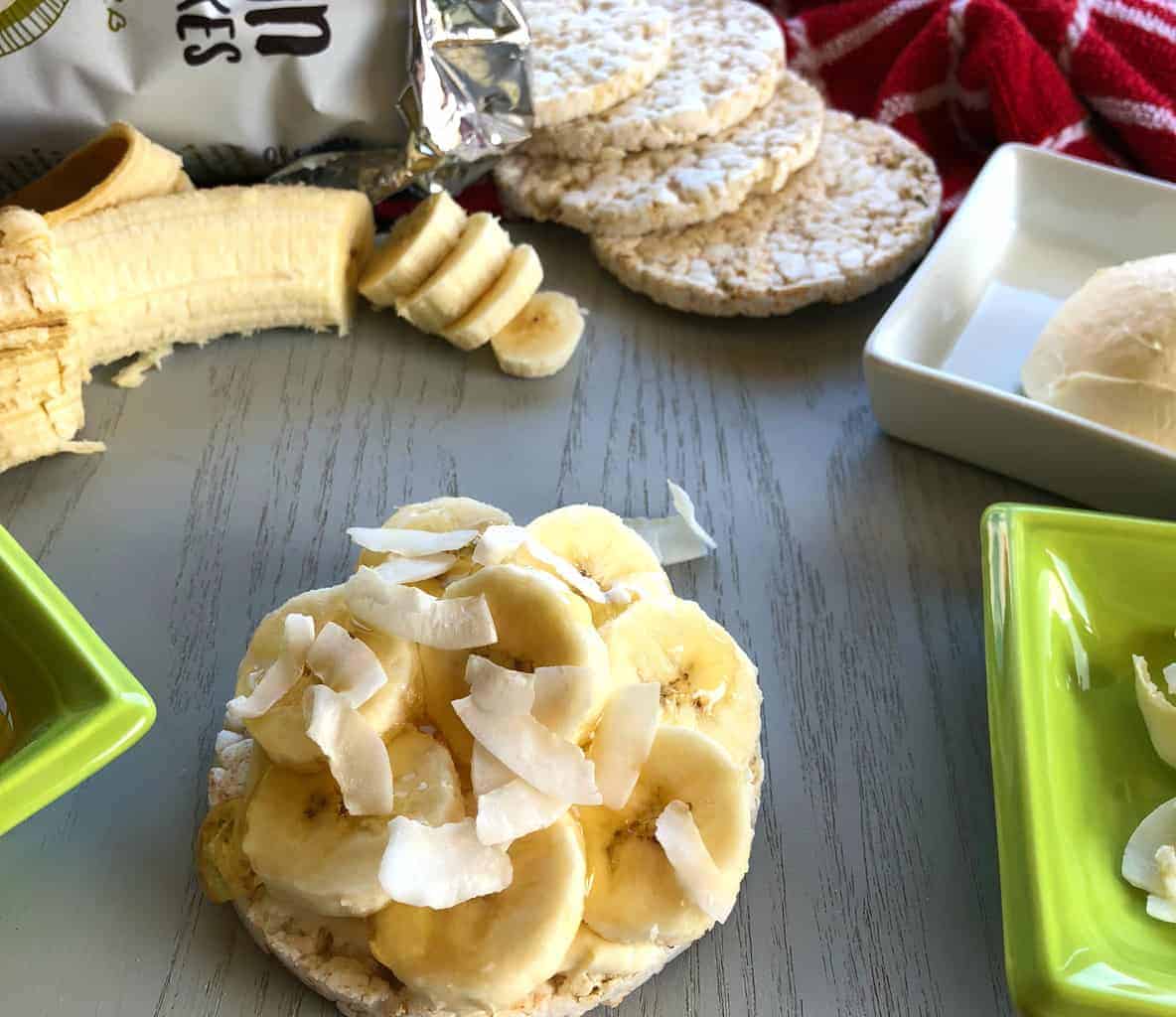 Ceres Organic Brown Rice Cakes with Cream Cheese, Philadelphia, Banana, Coconut, honey