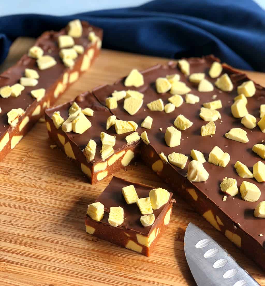 Just A Mum's Banana Lolly No Bake Slice cut