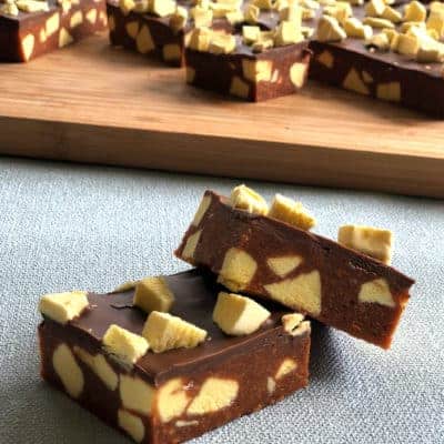 easy Banana Lolly No-Bake Slice cut with clean lines