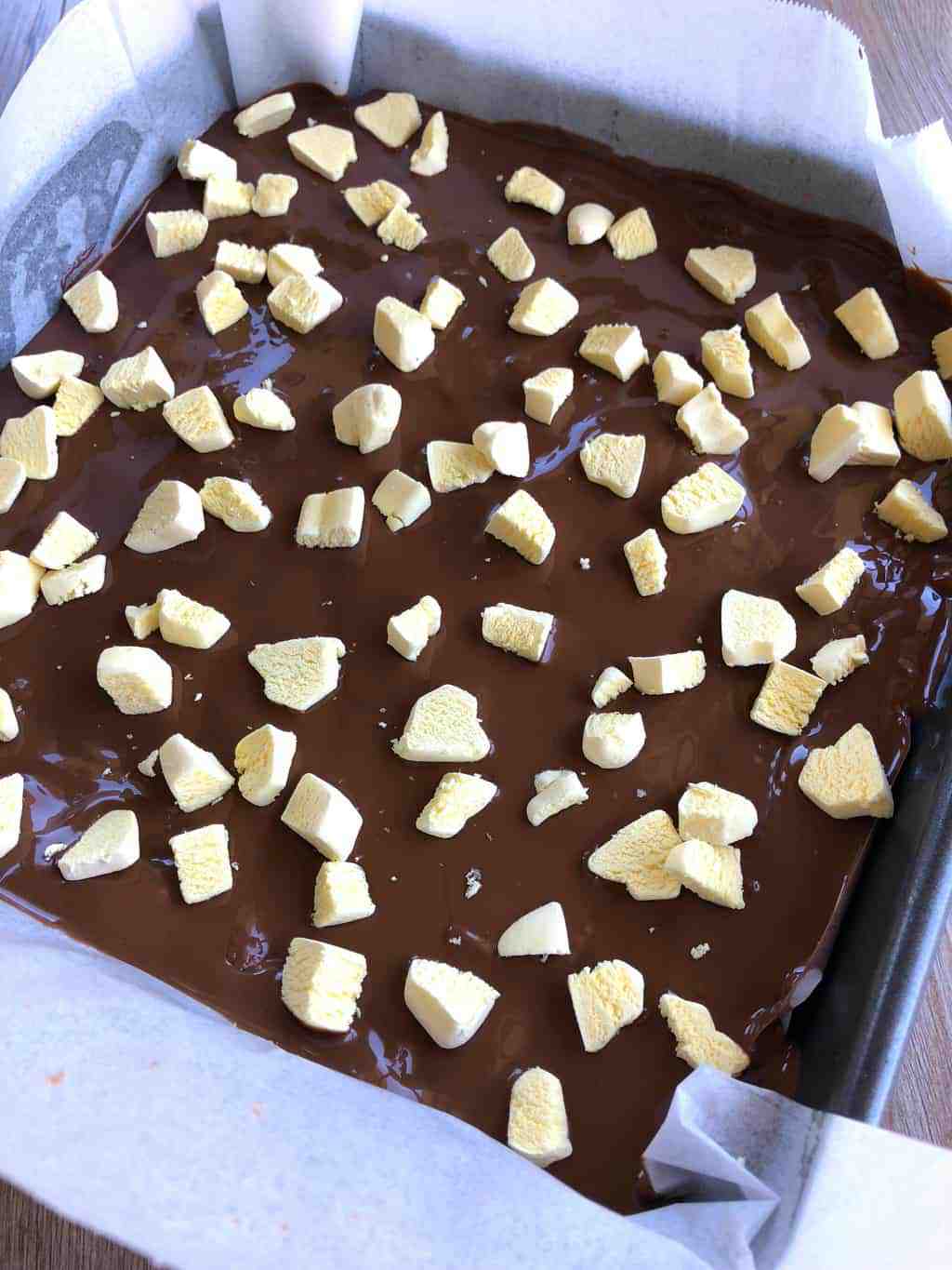 Just A Mum Banana Lolly No Bake Slice ready to refrigerate