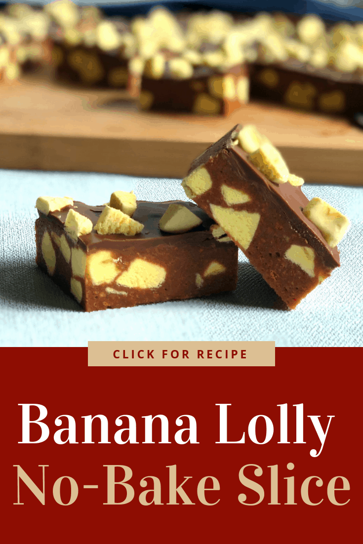 You will love this easy no bake slice recipe. Malt biscuits, chocolate, condensed milk, lollies, it is the best! So simple, kids and adults will love the banana lolly flavour