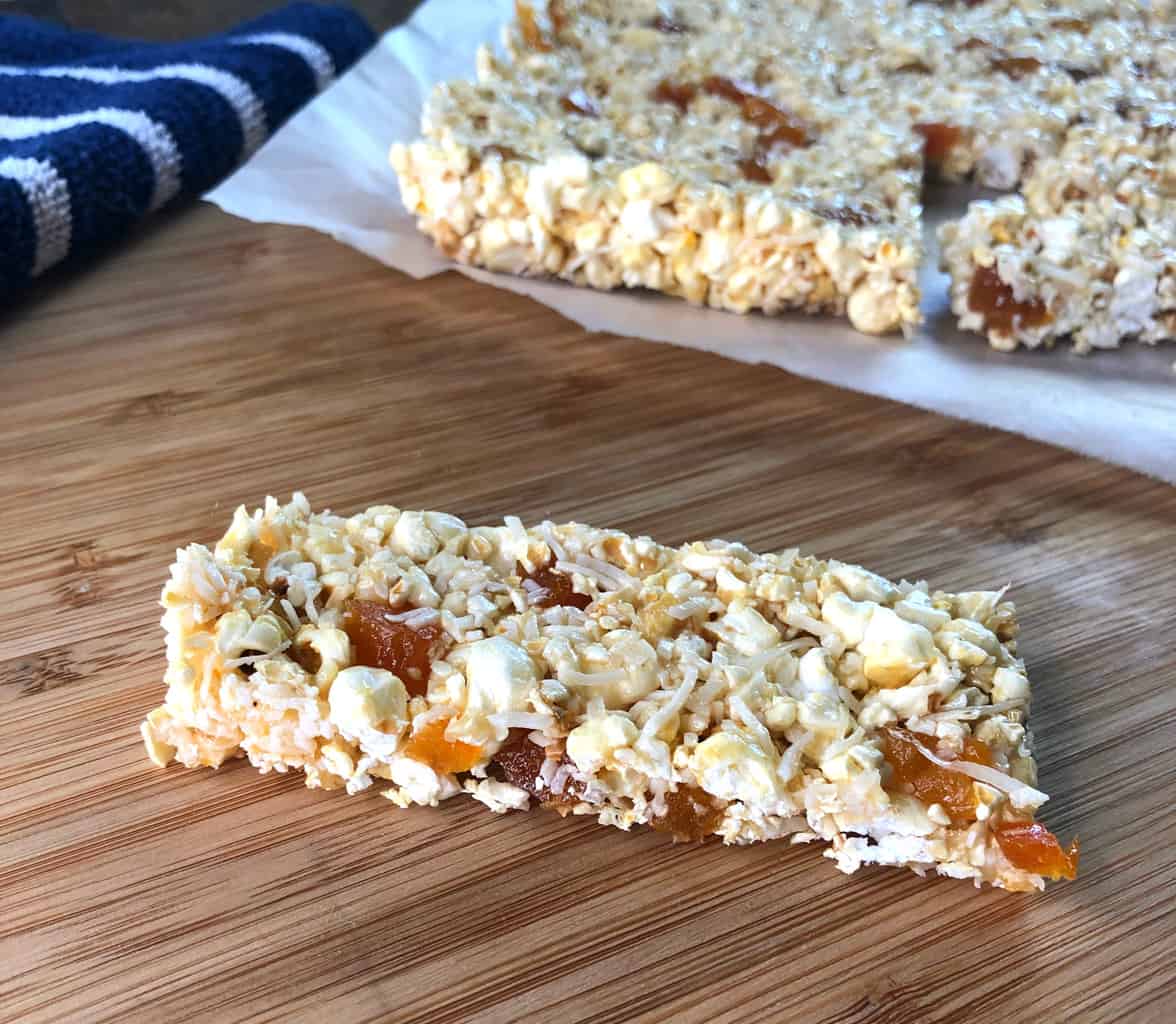 Honey Popcorn bar with Coconut and Dried Apricots