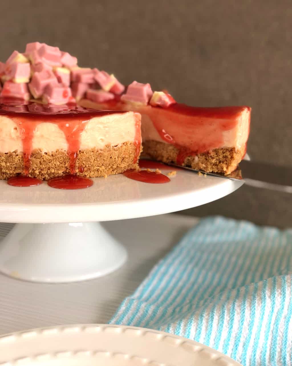 Just A Mum Slicing Coconut ice cheesecake