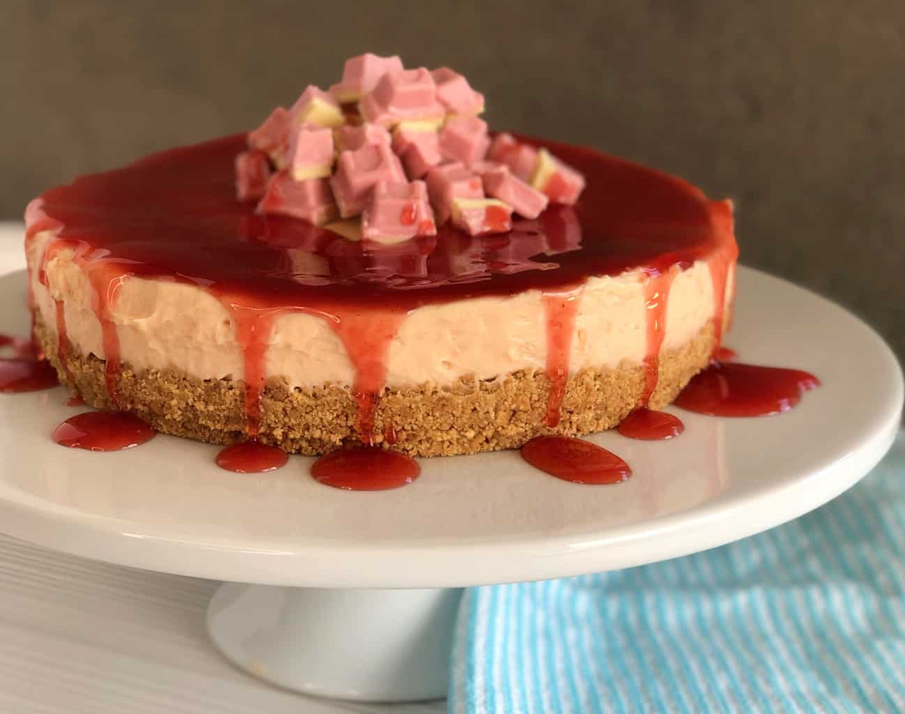 Just A Mum Coconut Ice Cheesecake with Strawberry Topping