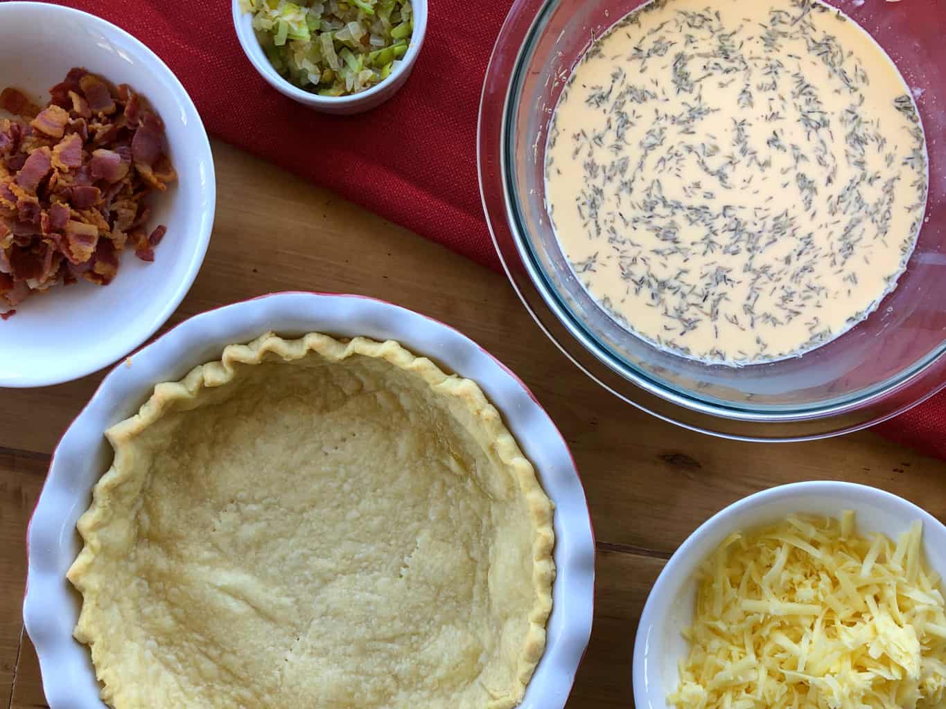 Ingredients Prepared to fill the Quiche Lorraine and crust from Just A Mum