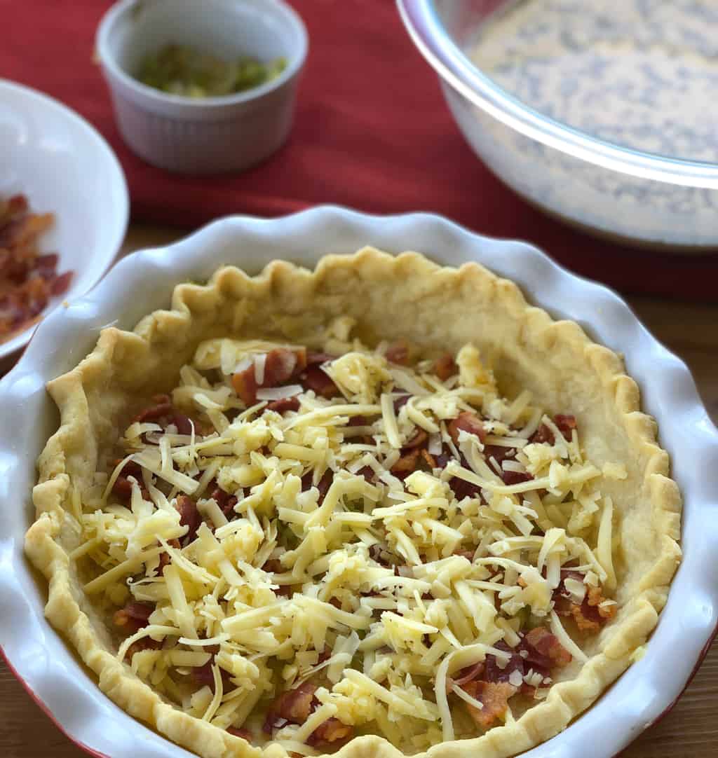 Ingredients Prepared to fill the Quiche Lorraine and crust with layers