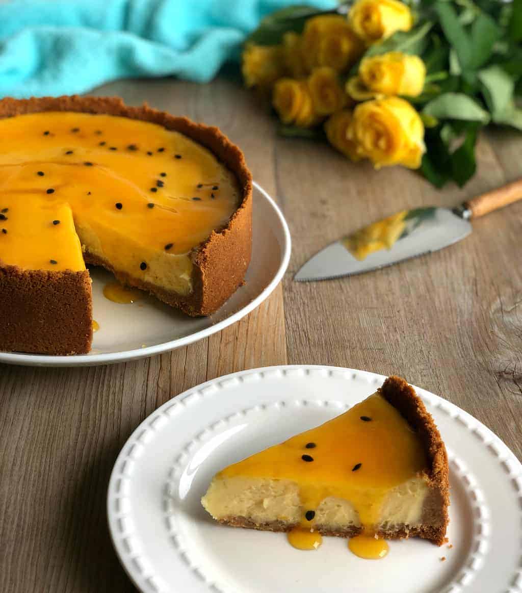 Easy Baked New York Cheesecake with Passionfruit Sauce