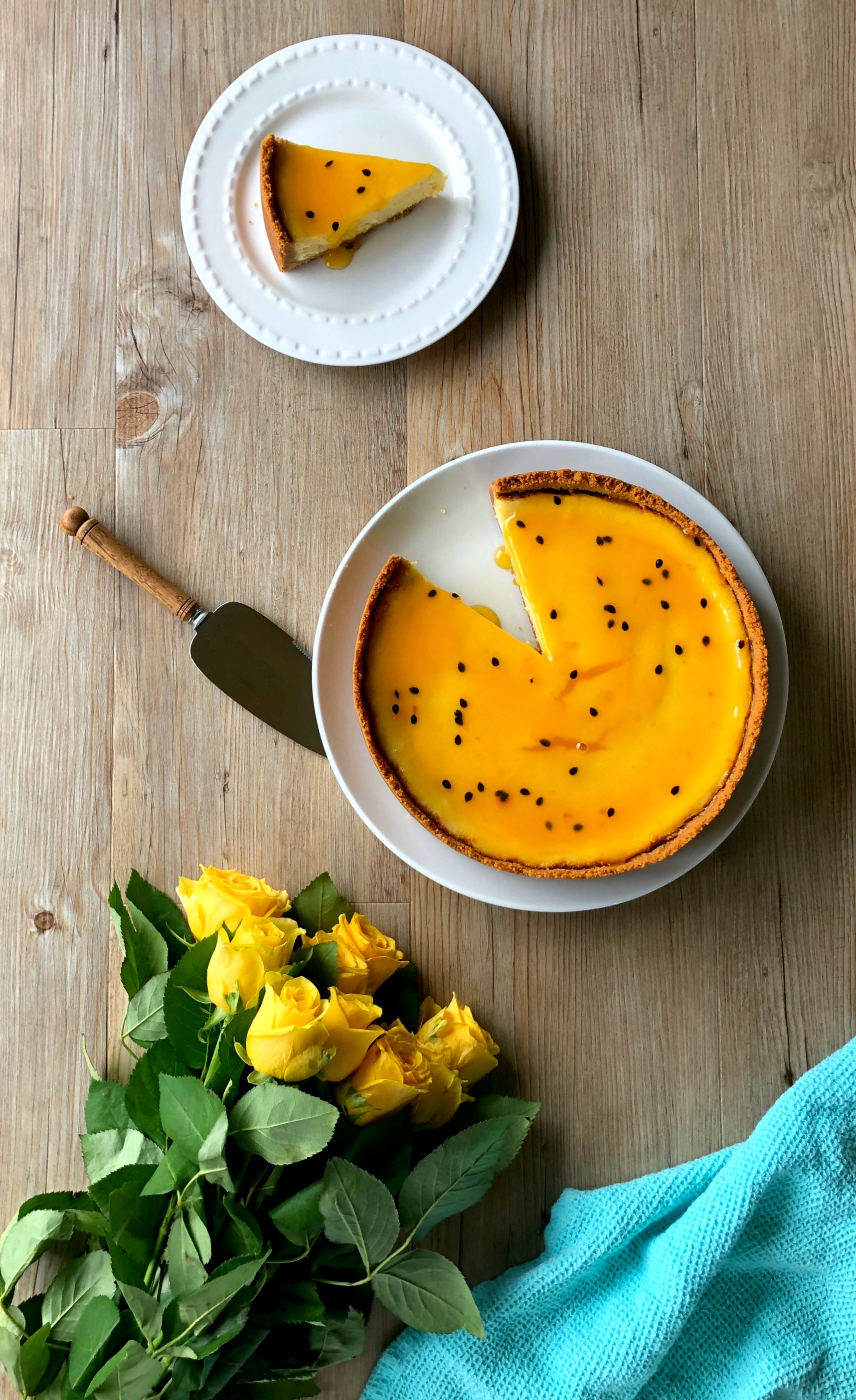 Easy Baked New York Cheesecake with Passionfruit Sauce