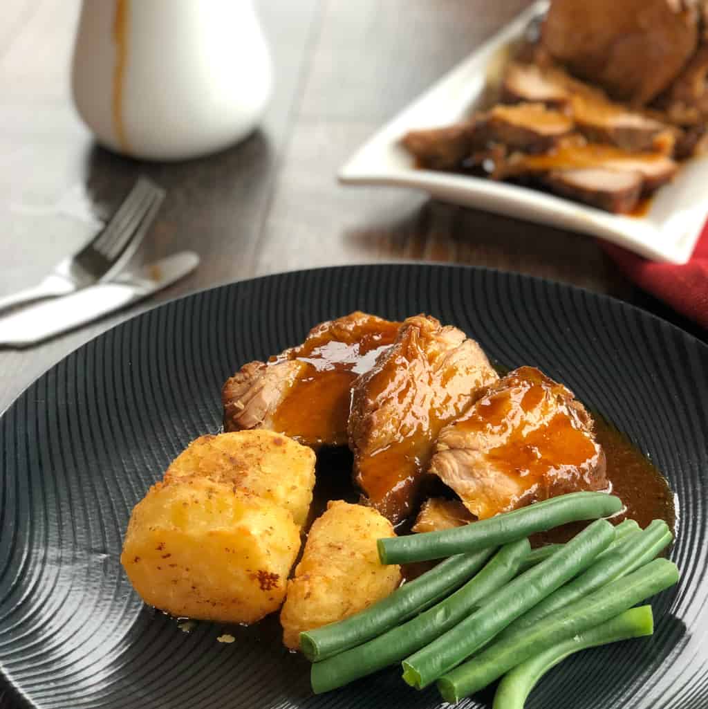 Slow Cooker Roast Pork With Garlic Honey Butter Gravy Just A Mum S Kitchen