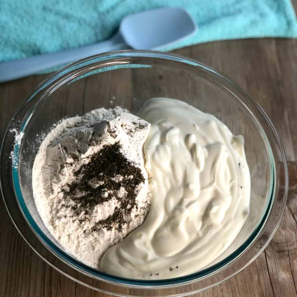 2 Ingredient pizzas, greek yoghurt and self raising flour with herbs