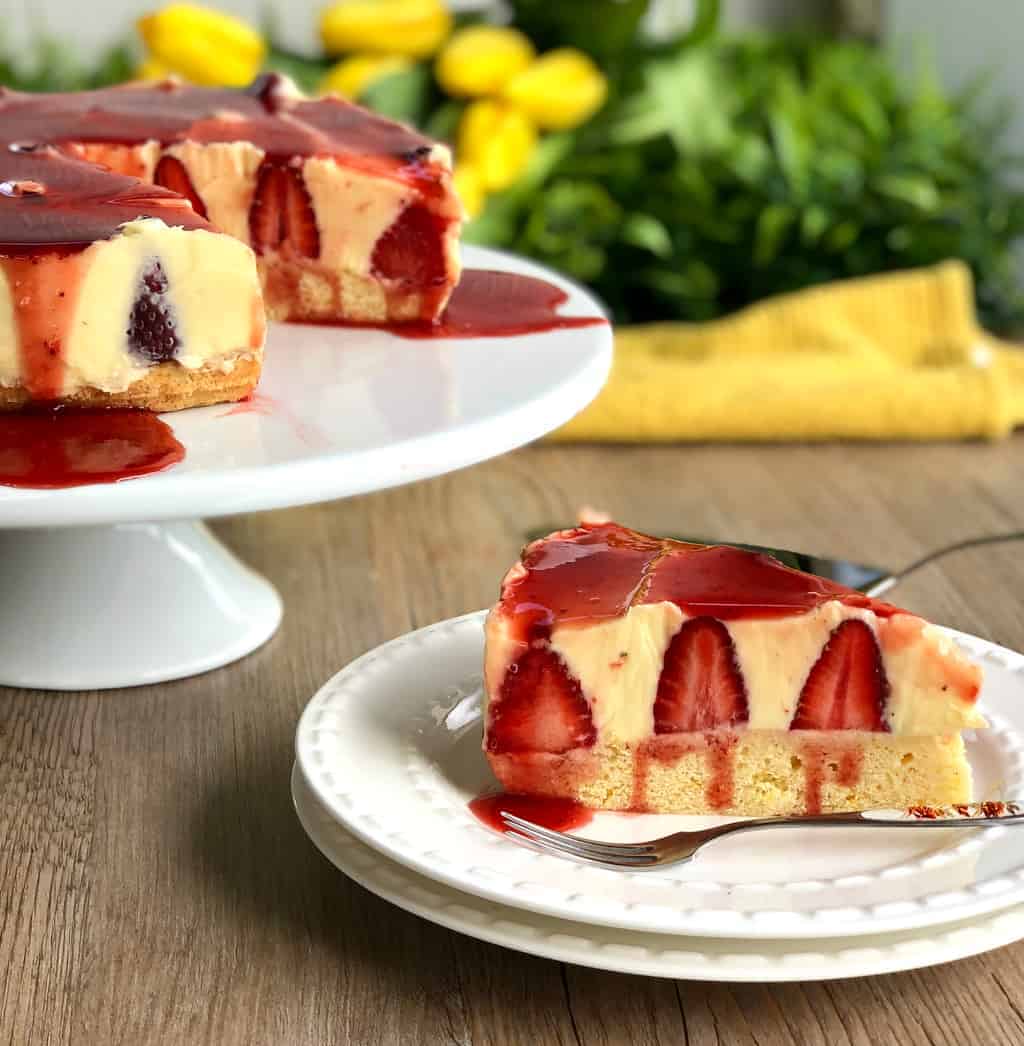 Slice of Strawberry Shortcake Cheesecake