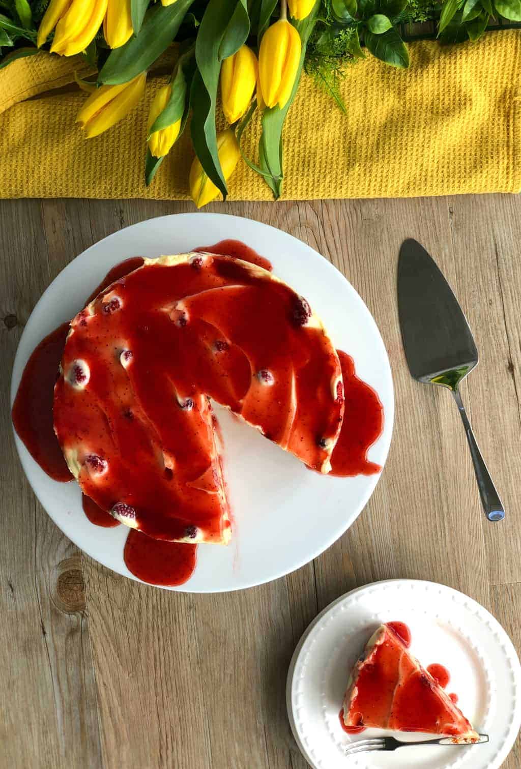 Overhead shot of a Strawberry Shortcake Cheesecake 