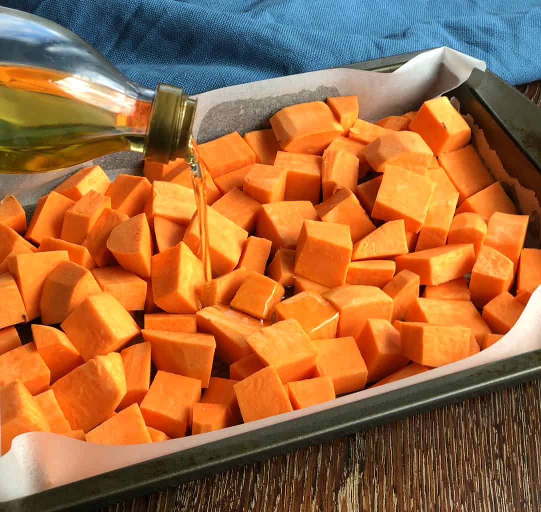Pour Olive Oil over the Sweet Potato