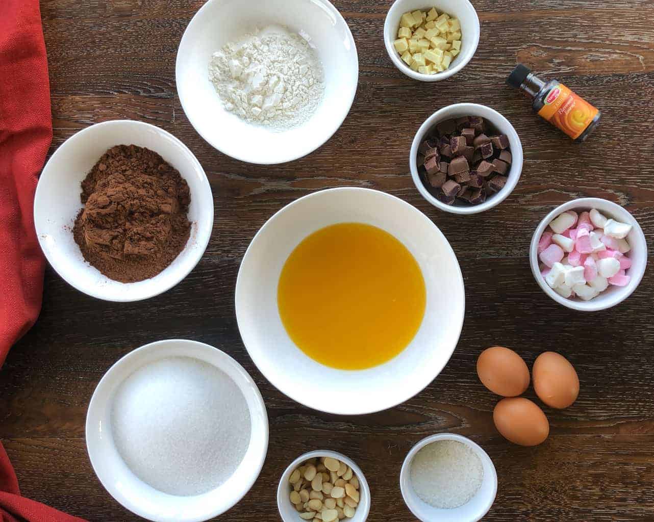 Ingredients for rocky road brownie