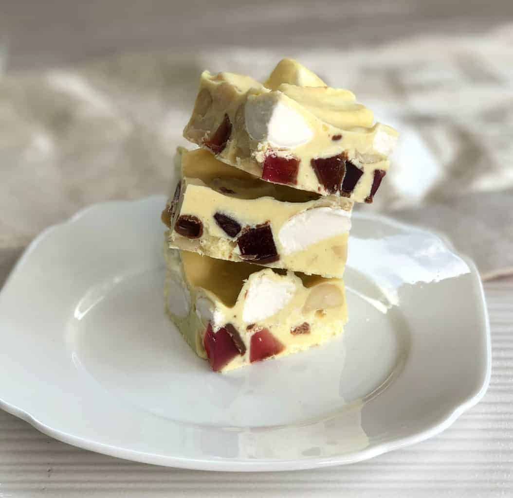 3 pieces of the best white chocolate rocky road 