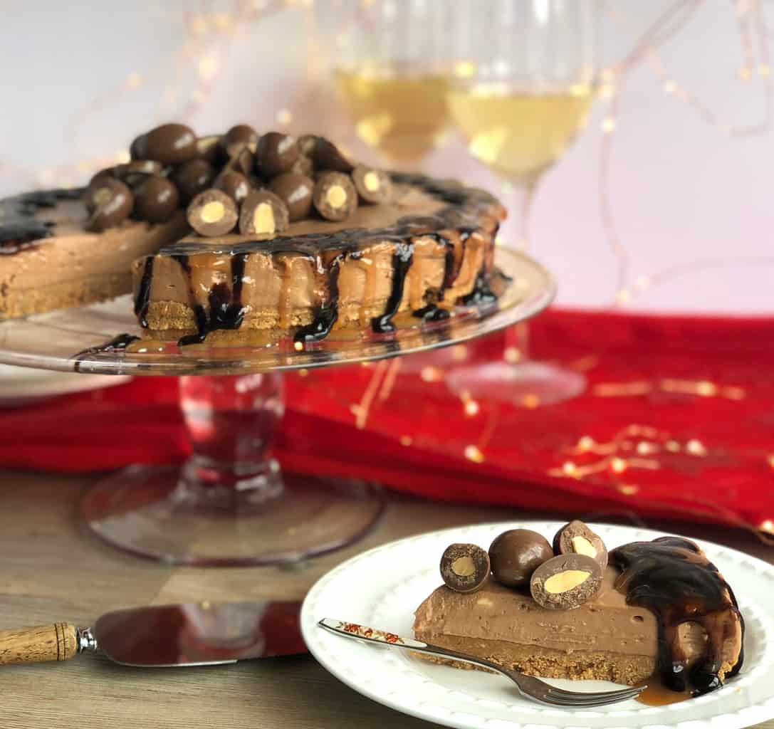 Slice of Chocolate Almond Cheesecake Dessert