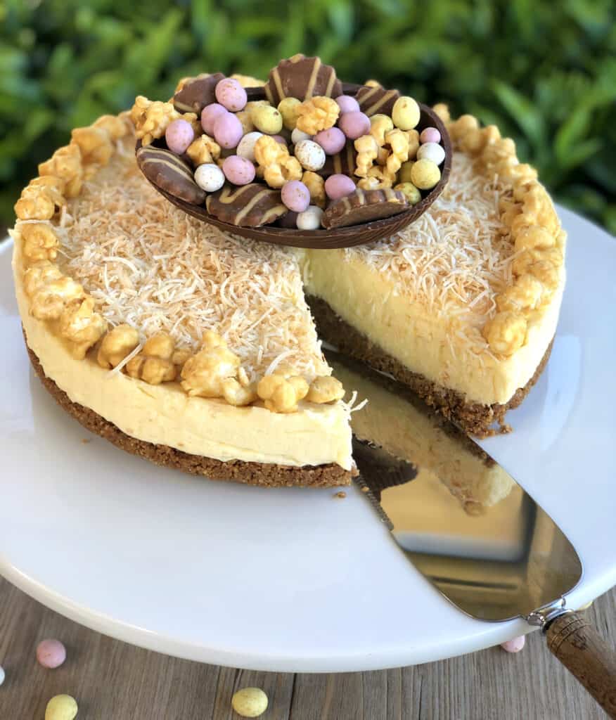 Sliced Cheesecake with Easter Decorations