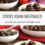 Quick Sticky Asian Meatballs With Rice or Noodles Pinterest Pin