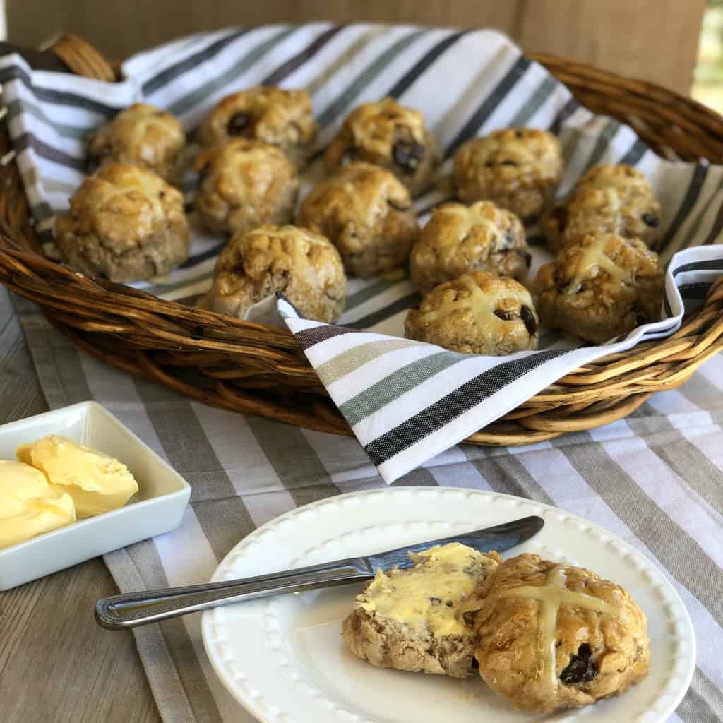 Basket of Warm Hot Cross Scones 