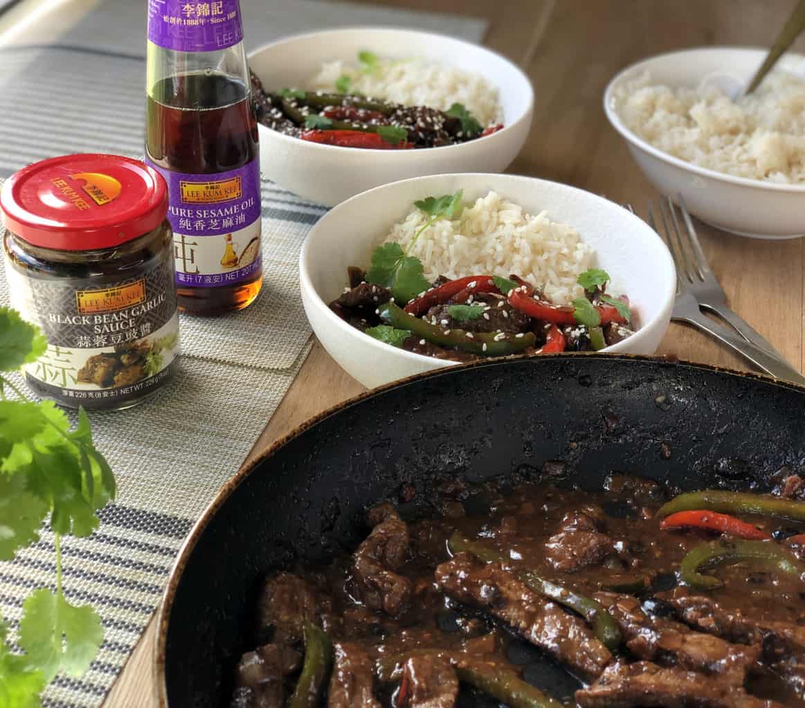 Black bean beef garlic stir fry