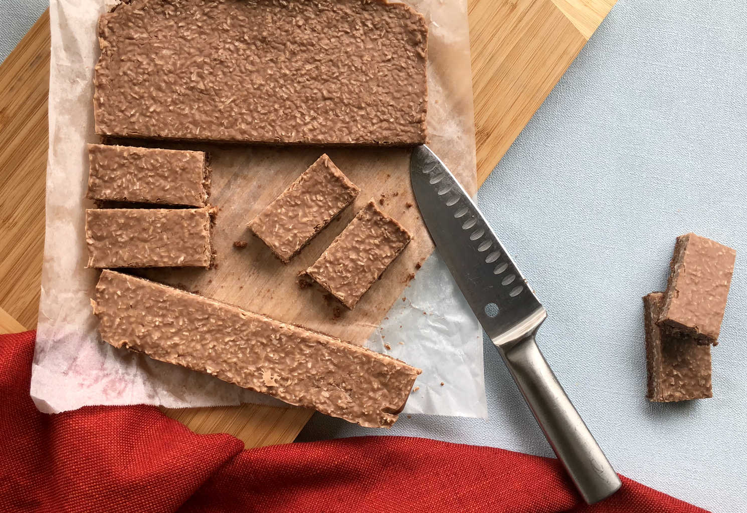 Overhead photo of coconut rough chocolate slice