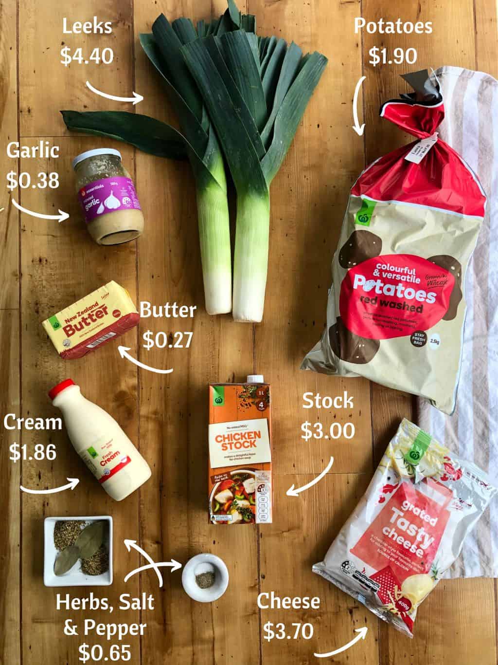Potato & Leek Soup price breakdown, less than $20 meal