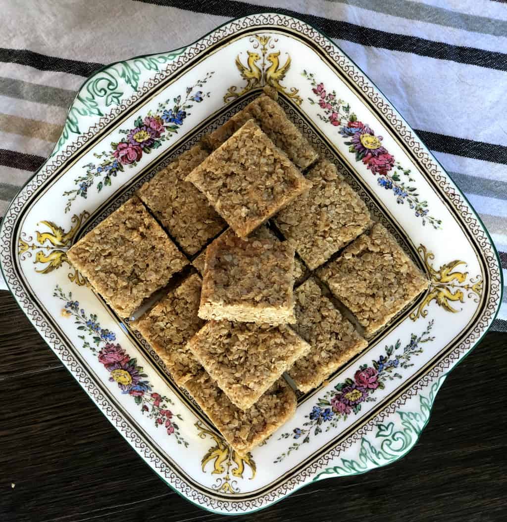 Overhead photograph of rolled oat crunch slices