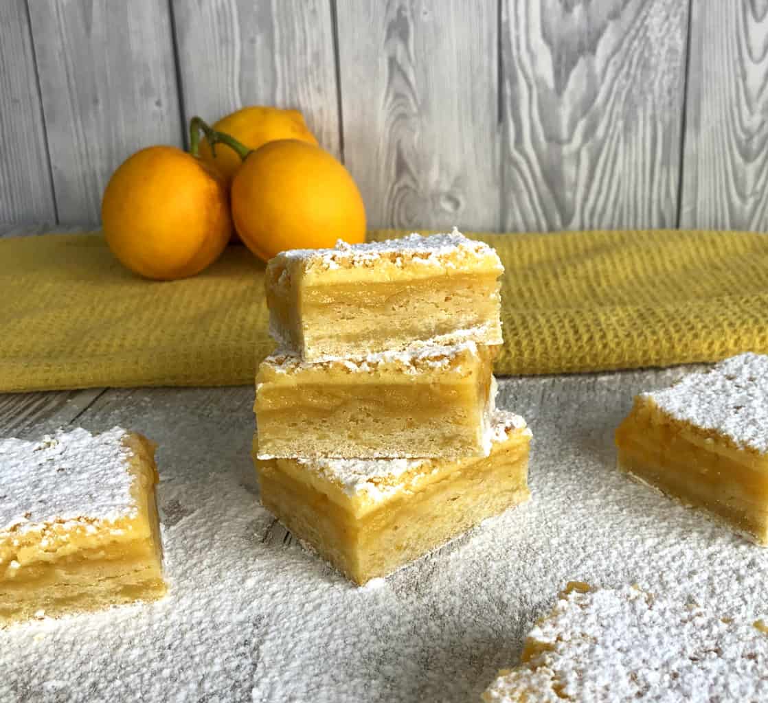 Stack of three pieces of lemon square 