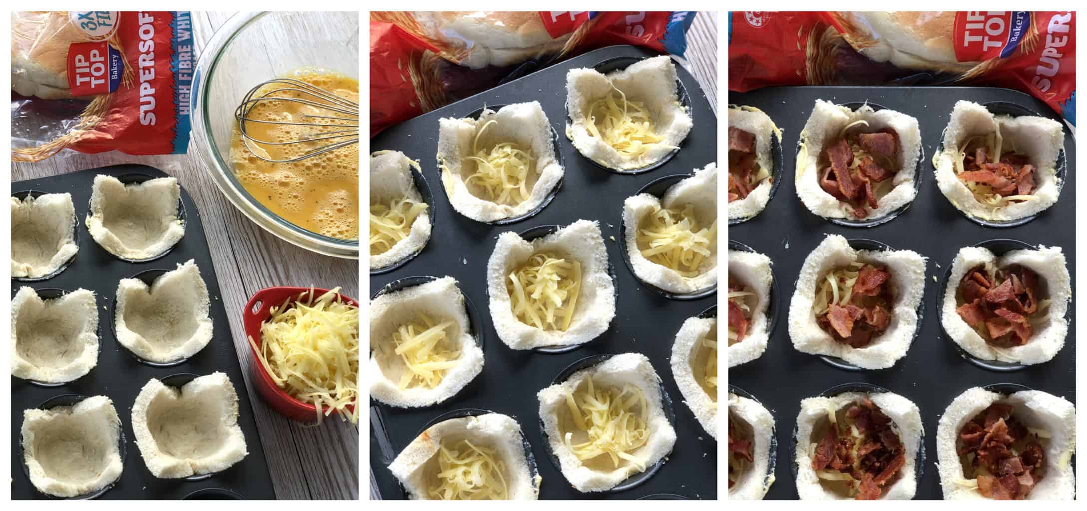 Step by step photos showing how to prepare the filling for the bread nests 