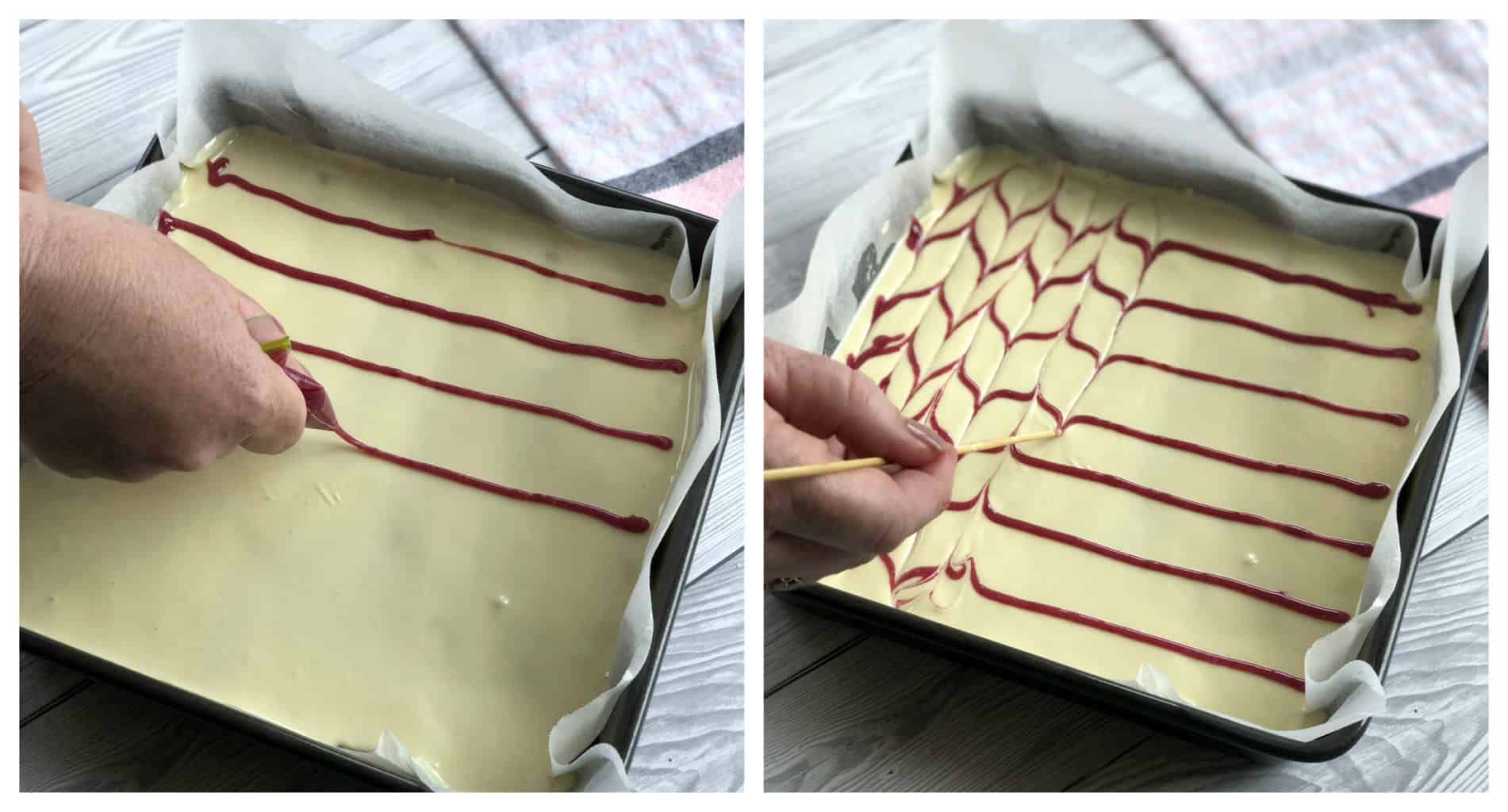 How to create lines and swirls with white chocolate on a slice 