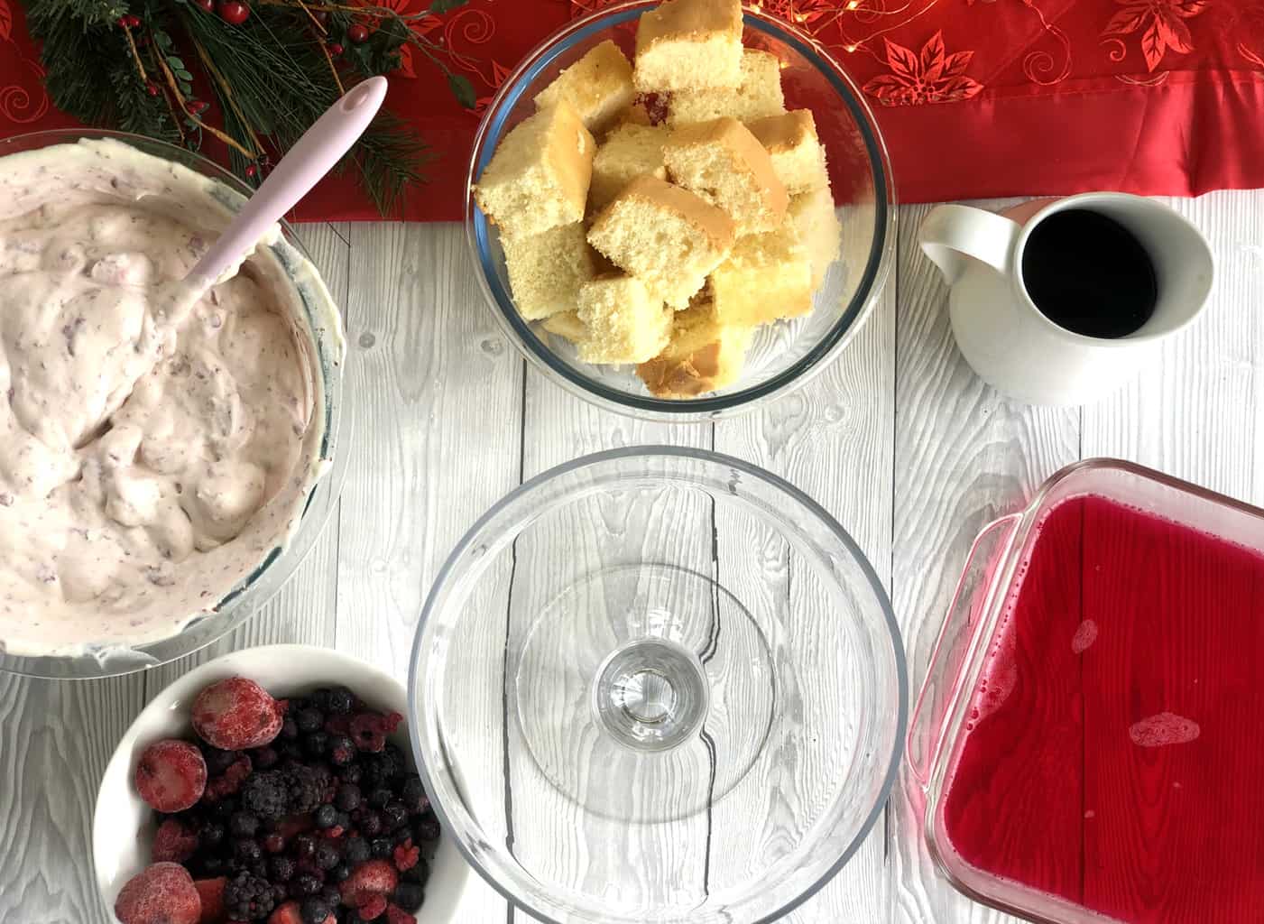 Ingredients to assemble a trifle 