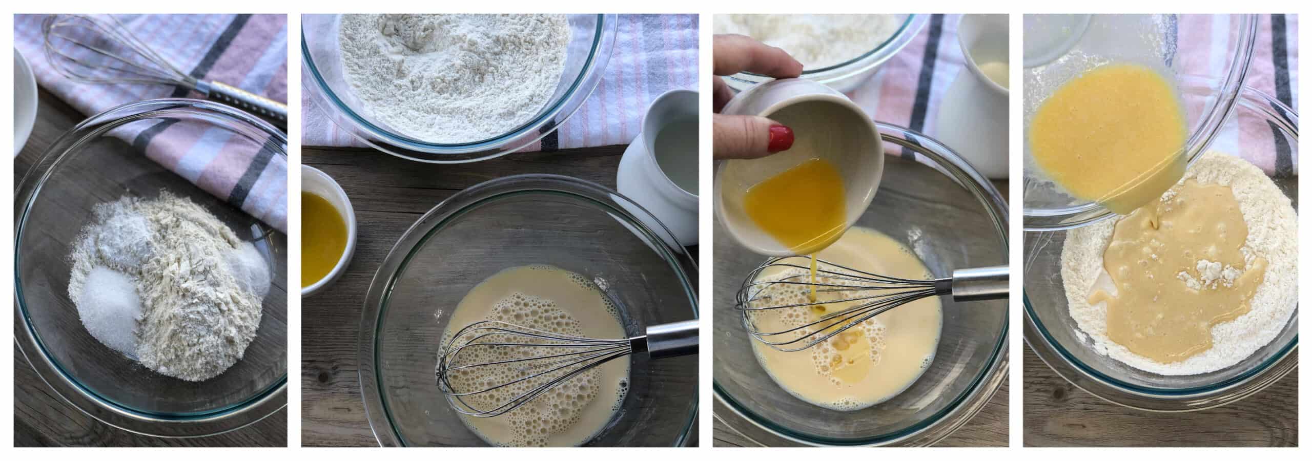 Photos showing step by step process to making waffles 