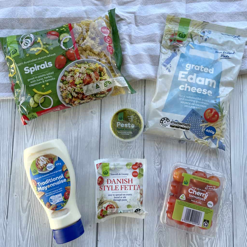 Ingredients used for the Pesto Pasta Salad - see recipe for full details