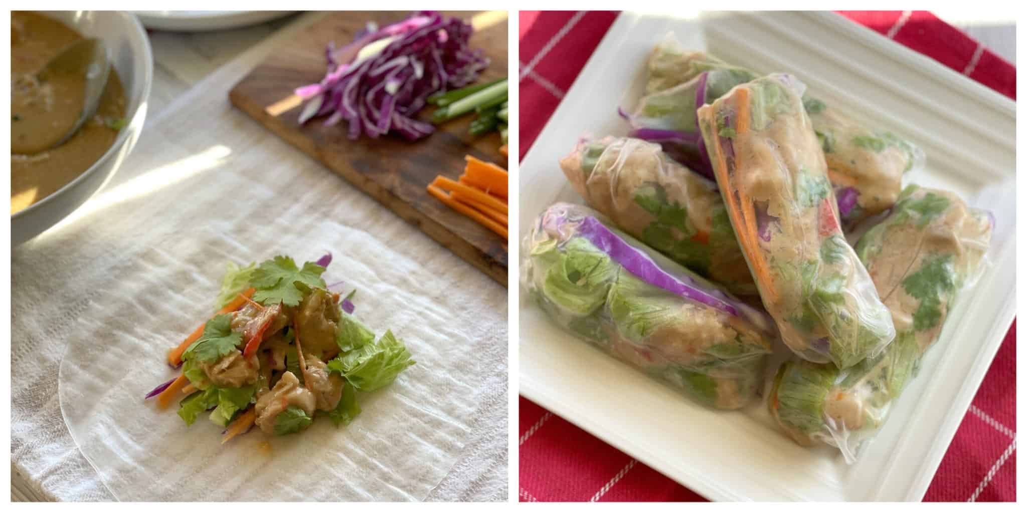 Rice Paper rolls using Satay Chicken and fresh salad ingredients 