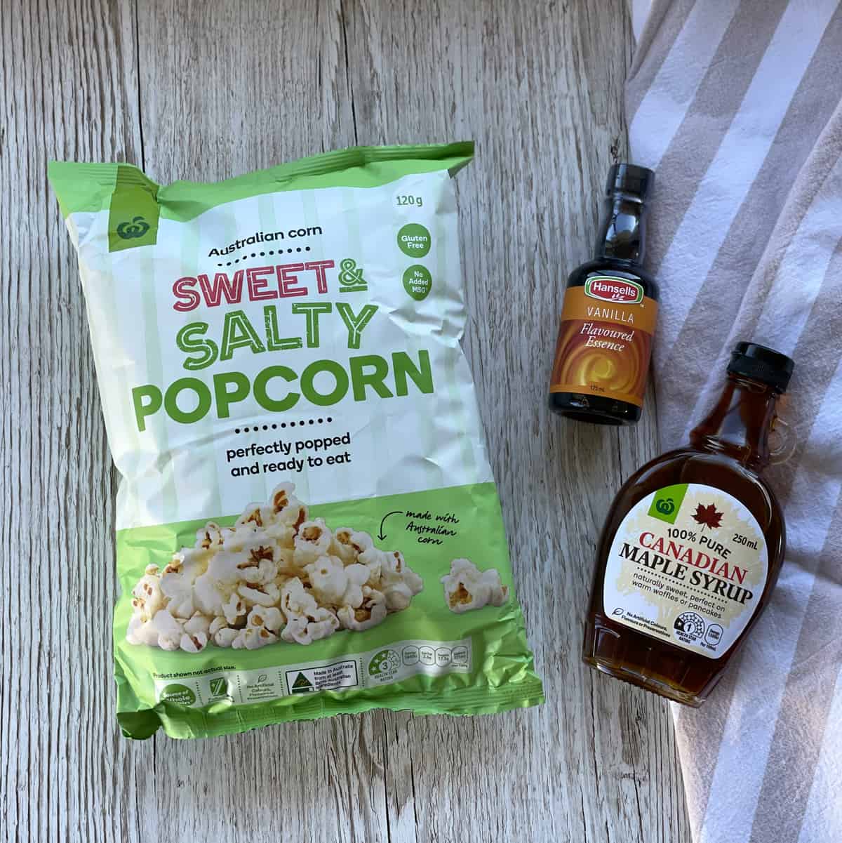 Ingredients Used for Maple Syrup Popcorn see the recipe card 